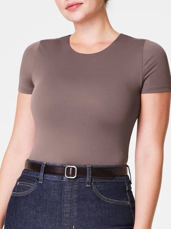 SPANX Tops - Spanx Smoothing Jersey Short Sleeve Crew Neck Tee in Smoke